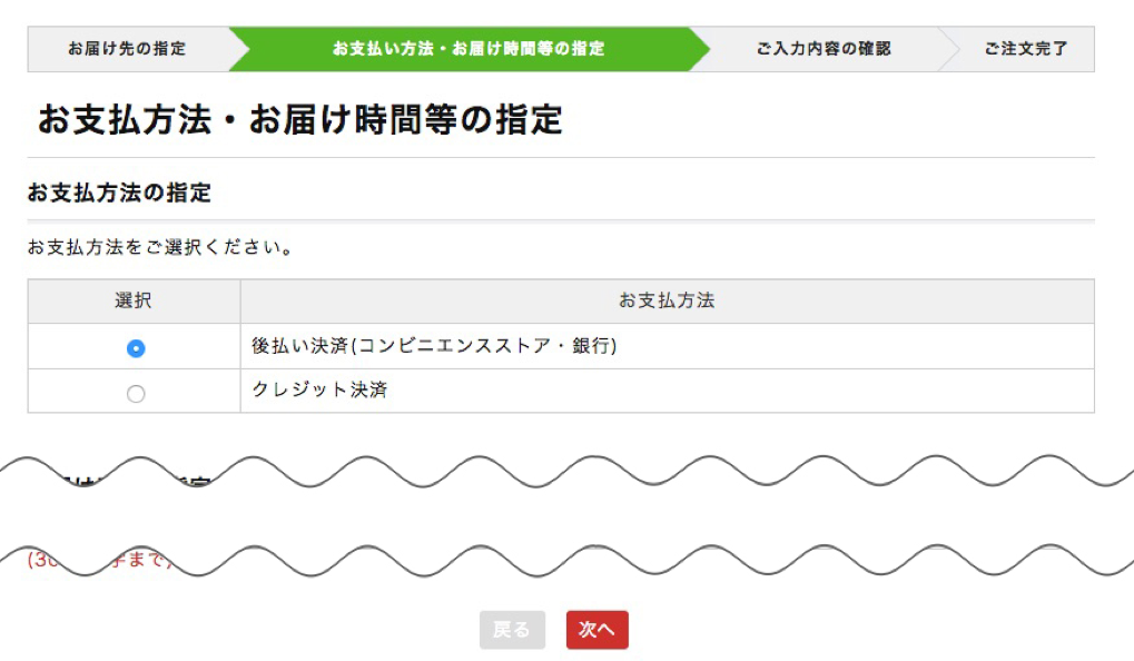 お支払い方法・お届け時間等の指定